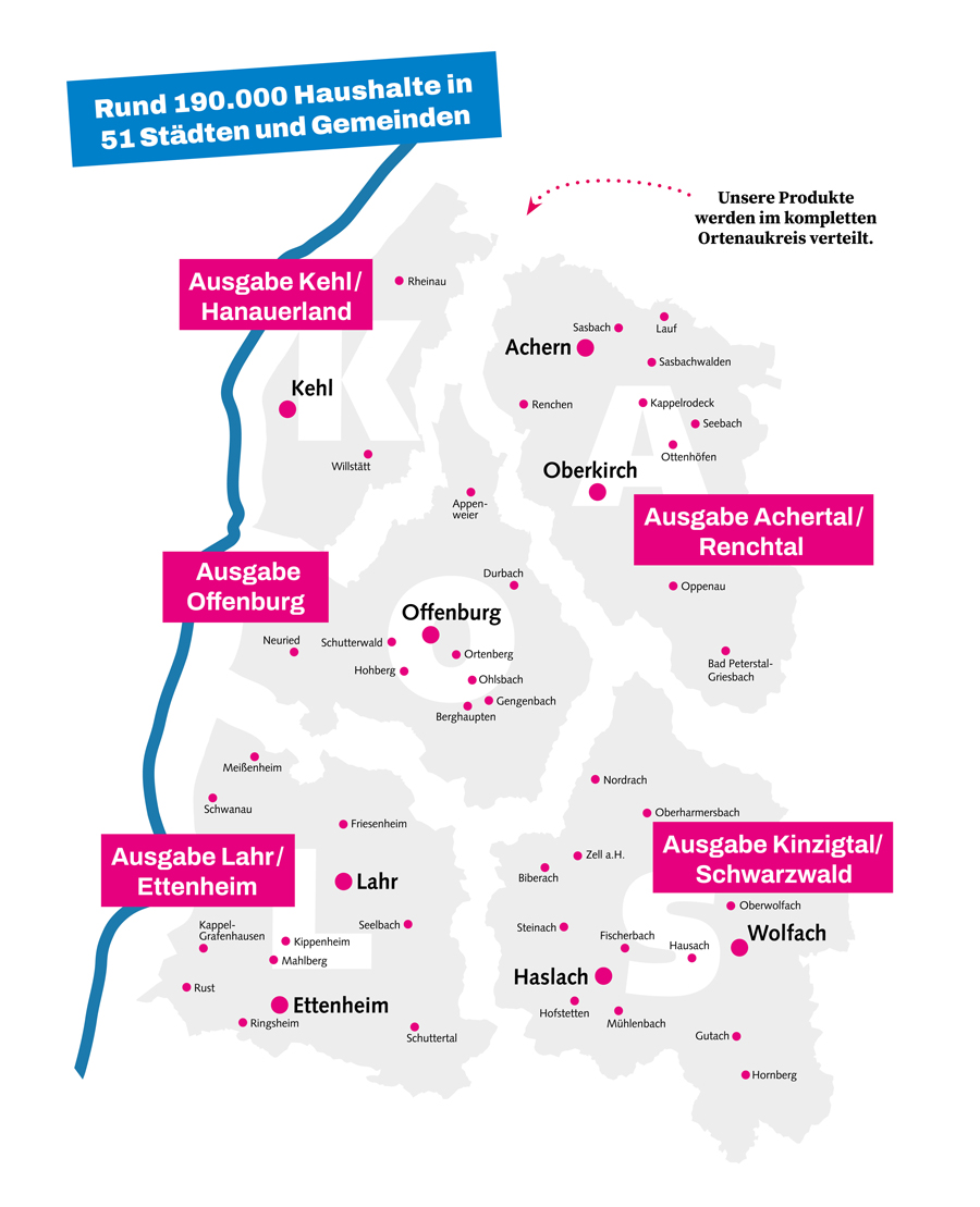 Verteilungsgebiet Kehl, Achern, Oberkirch, Offenburg, Lahr, Ettenheim, Haslach, Wolfach, Elsass